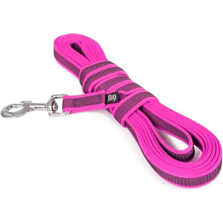 JULIUS K-9 IDC Color & Gray gumierte Leine, 20 mm x 5 m mit verstärkter Schlaufe, Pink-Grau, strapazierfähiger Textilstoff mit Gummifasern – Bild 2