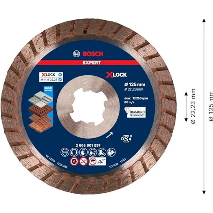 Bosch EXPERT MultiMaterial x-lock Diamanttrennscheibe, 125 x 22,23 x 2,4 x 12 mm, selbstschärfende Schnittkante für präzise Schnitte – Bild 3