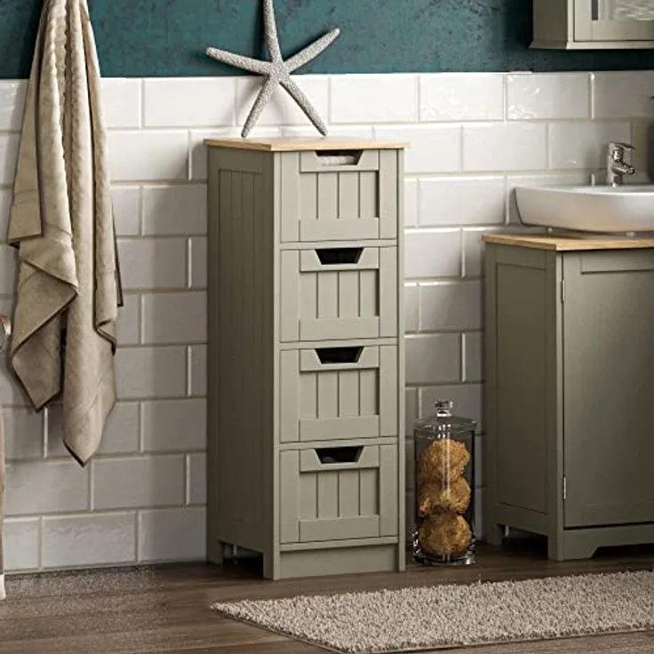 Bath Vida Hoch-& Midischränke fürs Bad, Mitteldichte Holzfaserplatte, Grau, Standard