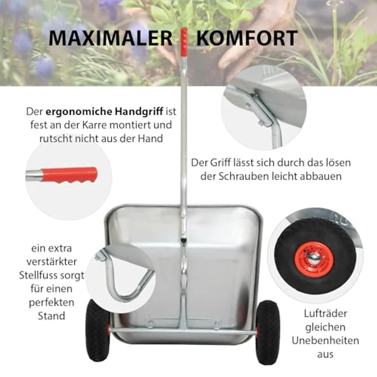 TRUTZHOLM Schubkarre Einhandkarre mit Luftreifen, 100 kg Traglast, 75 L Volumen, wendig und robust für Garten und Friedhof – Bild 5