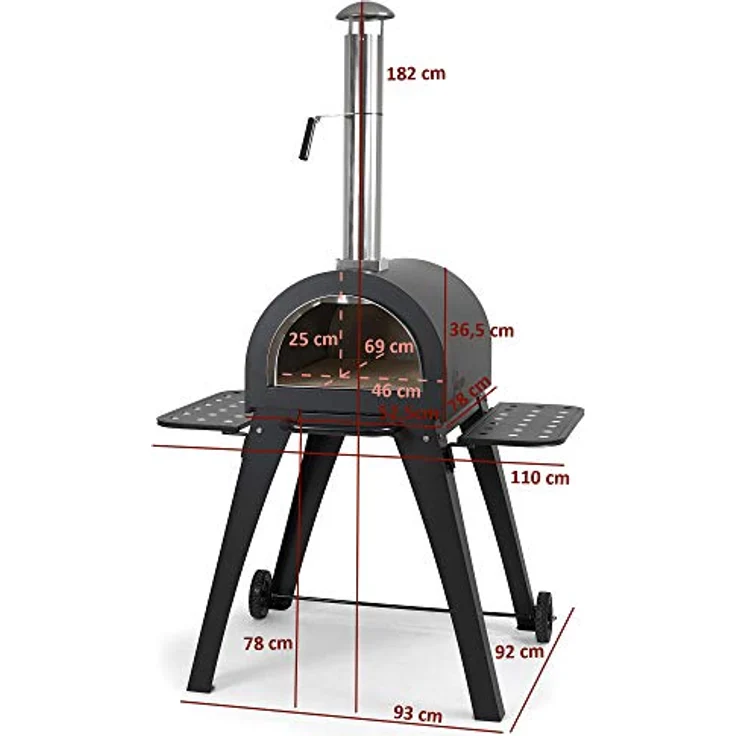 BBQ-Toro Pizzaofen "Havai", Steinbackofen mit Schamottesteinen, 500°C, 2 Seitenablagen, Edelstahl und lackiertes Stahlblech – Bild 3