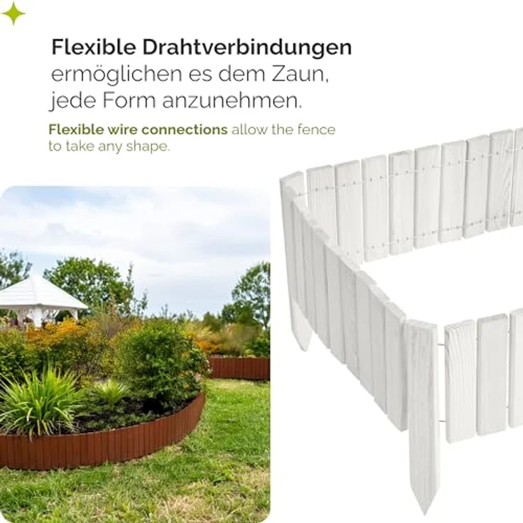 Garronda Beeteinfassung Holz Rollzaun 20 cm x 200 cm, imprägniert, flexibler Gartenzaun, Palisade in Weiß – Bild 4
