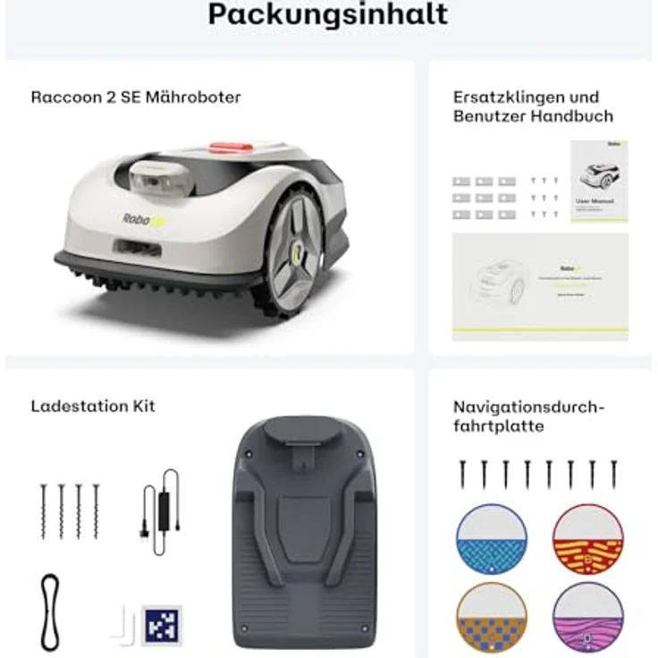RoboUP Raccoon 2 SE, Rasenmäher Roboter ohne Begrenzungskabel, KI-gesteuert, max. 600㎡, 5Ah Schnelllade-Akku, App-Steuerung, 3-8cm Schnitthöhe, 20° Steigung, flüsterleise 56 dB – Bild 10