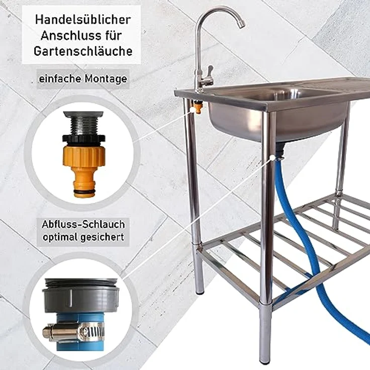 Lemodo Küchenspüle Outdoor Spüle, Edelstahl Spültisch mit Wasserhahn, 100/50,5 cm, Für den gebrauch im Freien geeignet – Bild 4