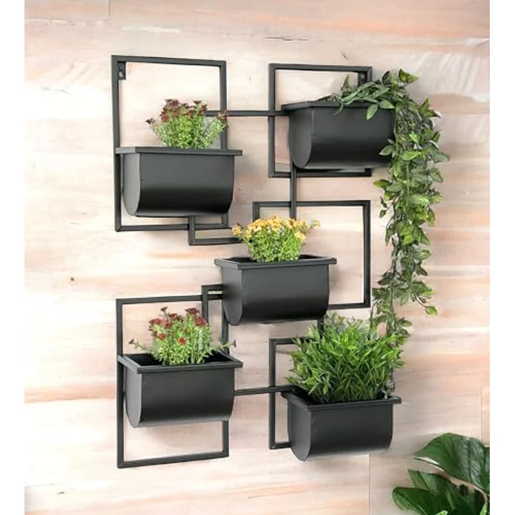 DanDiBo Kräuterregal Küche Wand Metall Schwarz 96525 Wandregal Blumenregal Pflanzenhalter Wandblumenhalter Modern – Bild 1