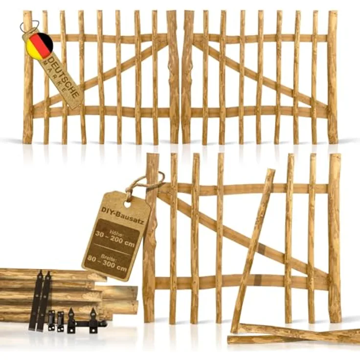BooGardi Gartentor Staketentor Bausatz, (Höhe 50cm x Breite 80cm Lattenabstand 7-9cm · 168 Größen), Gartentür Holztor Staketenzaun Zauntor Gartenzaun