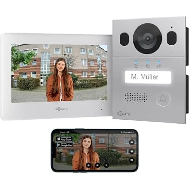 Goliath Intercom Video-Türsprechanlage Basic Line, 2-Draht System, 7 Zoll HD Touchscreen, Weiß/Silber, erweiterbar und mit App-Anbindung – Bild 1
