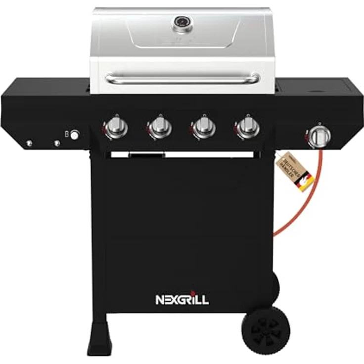 Nexgrill Classic 4-Brenner Gasgrill mit Seitenbrenner, Edelstahl, porzellanbeschichtete Gusseisenroste, Even-Heat-System, ideal für Garten und Balkon – Bild 1