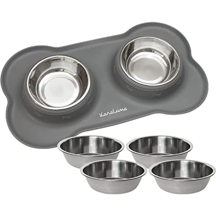 KaraLuna Napfunterlage aus Silikon mit Edelstahl Futternapf I Für Katzen & Hunde (200ml, Grau) – Bild 1