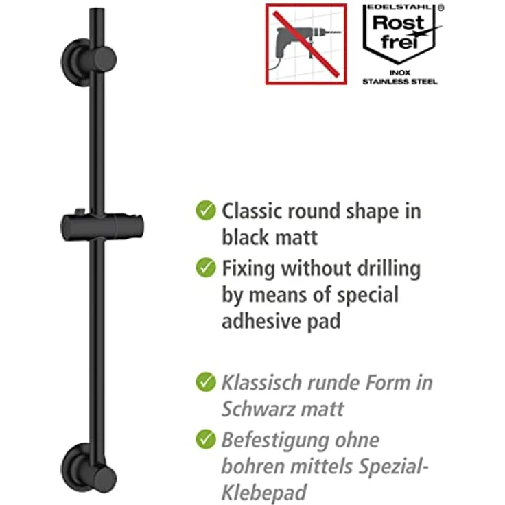 "WENKO Handbrause, Duschstange ohne Bohren, Edelstahl, 70 cm" – Bild 3
