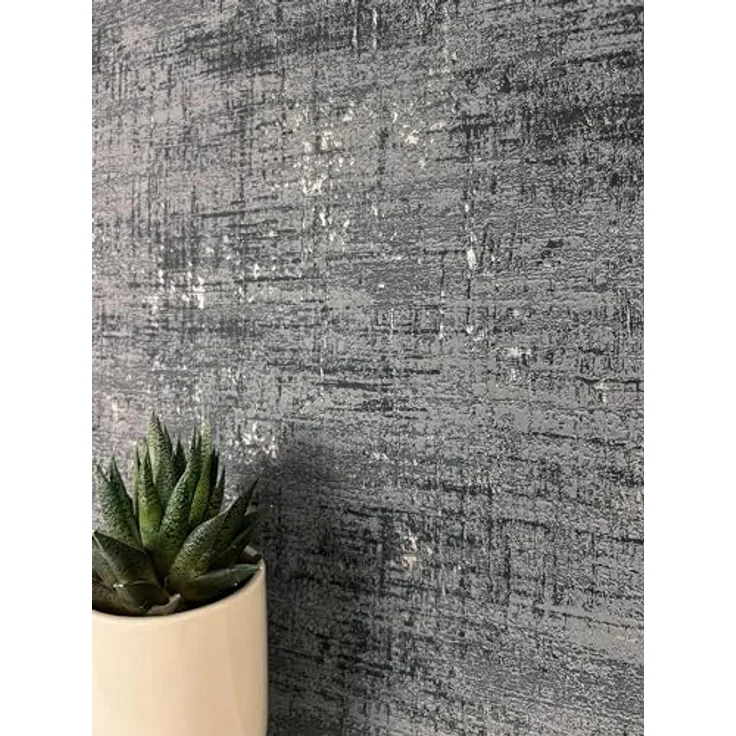 Newroom Vliestapete Betonoptik Schwarz, Industrial Used Look mit Metallic Glanz, 10,05 m x 0,53 m, hochwaschbeständig und lichtbeständig – Bild 1