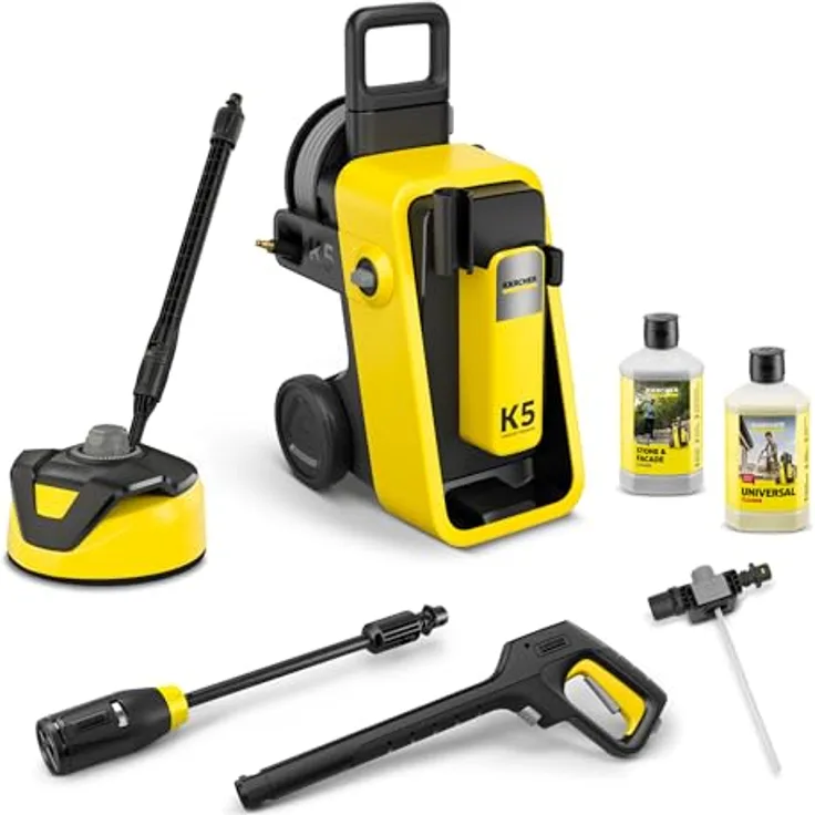 Kärcher Home & Garden K 5 Comfort Premium Home, Hochdruckreiniger mit 145 bar Druck, inkl. Flächenreiniger T 5 und Reinigungsmittel, wassergekühlter Motor, ergonomische Pistole mit G 180 Q COMFORT!Hold