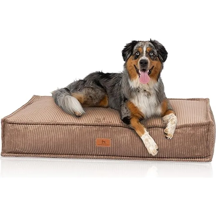 Knuffelwuff Hundekissen Lesedi aus Cord mit Handwebcharakter 80x60cm Braun - Abnehmbarer Bezug - waschbar - für große, mittelgroße und kleine Hunde