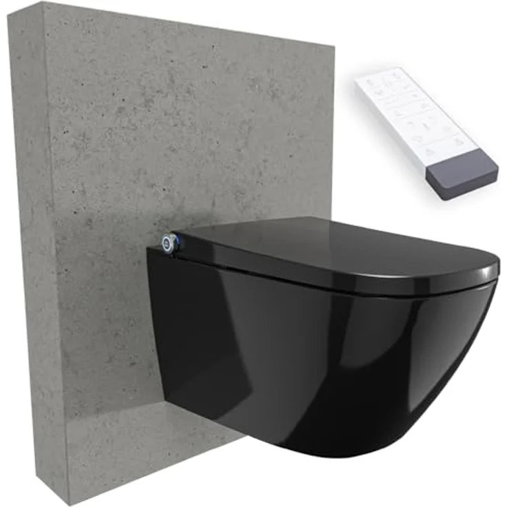 Bernstein Dusch-WC PRO+ 1104, Eckig, spülrandlos, mit Fernbedienung, Warmlufttrockner und LED-Licht in Schwarz – Bild 1
