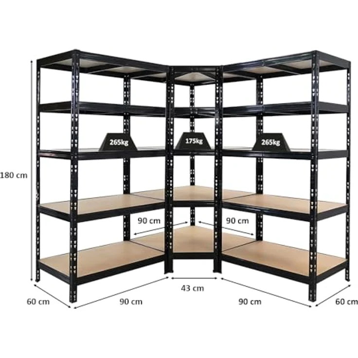 Proregal Eckregal Mega Deal + 2x Schwerlastregal Tiger, Schwarz, 5 Fachböden, Traglast pro Boden 175 kg, Steckmontage – Bild 2