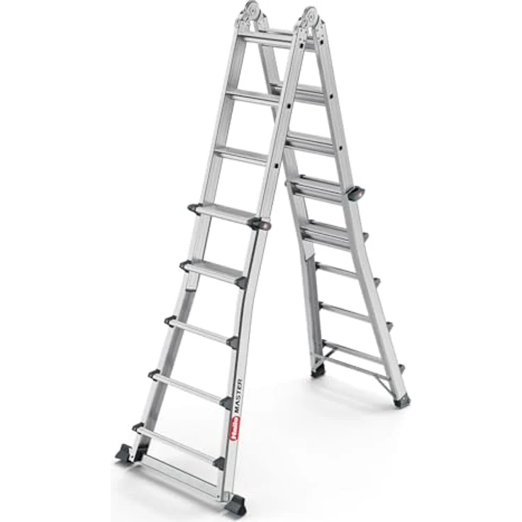 Hailo Master M100 Alu-Multifunktionsleiter, 4x5 Stufen bis 150 kg, Silber, vielseitig einsetzbar und ergonomische Stufen – Bild 1