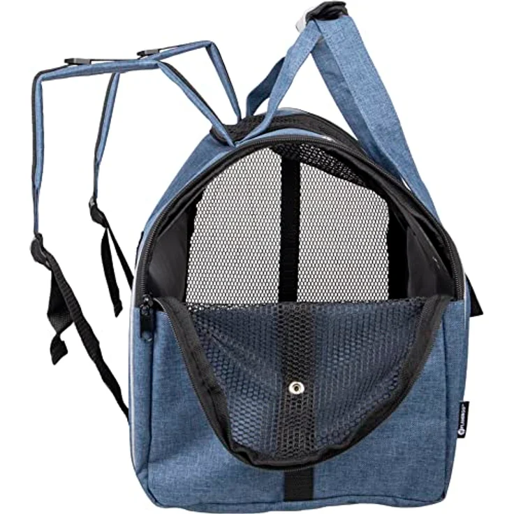 Flamingo Tiertransporttasche Rucksack Lenie, mit herausnehmbarer Bodenplatte und Kurzleine, blau, 36 x 32 x 32 cm – Bild 2