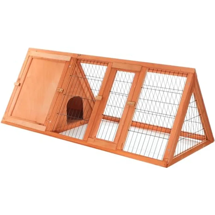 Wiltec Hasenstall in Dreiecksform, 118 x 50 x 45 cm, Kaninchenstall aus Fichtenholz, Außengehege mit Türen, Platzsparendes Design, Einfache Reinigung, Sicherer Rückzugsort