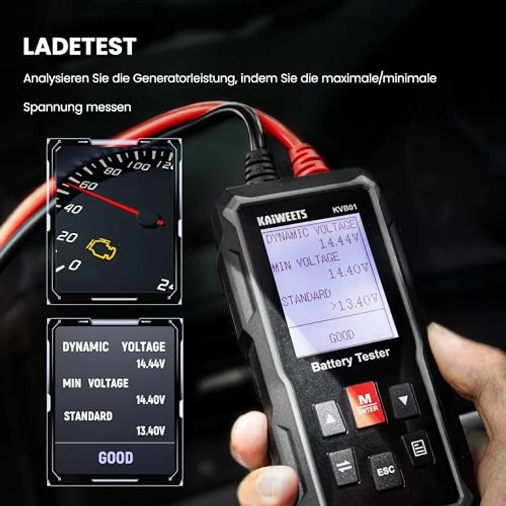 KAIWEETS KVB01 Batterietester KfZ 12V 24V, 100-2000CCA Autobatterietester Lasttester mit umfassender Batterieanalyse, für LKW Schiff SUV Boot – Bild 4