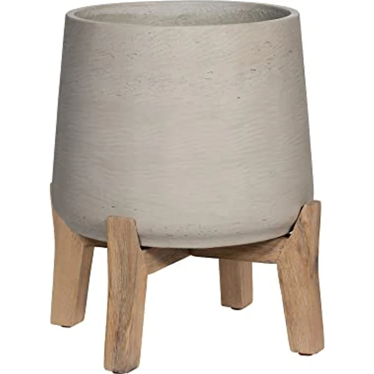 Finestgreen Patt Feet Low | Handgefertigtes Pflanzgefäß auf Holzfüßen (M Ø:16,5 Ö:13,2 H:22 cm, Grau) | Pottery Pots – Bild 3