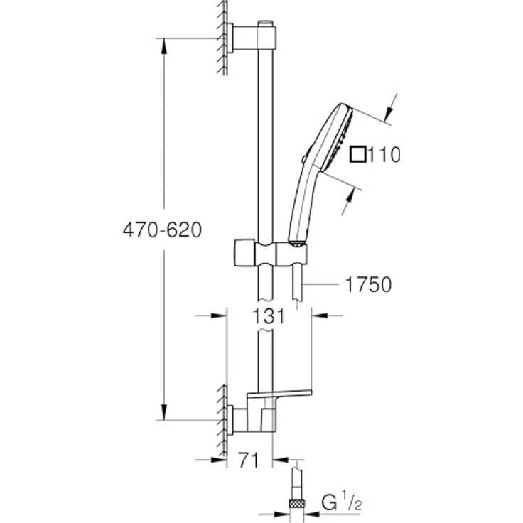 Grohe Vitalio Comfort 110 QuickFix Brausestangenset, Duschsystem mit 600mm Länge, inkl. Duschablage, geeignet zum Kleben oder Bohren – Bild 8