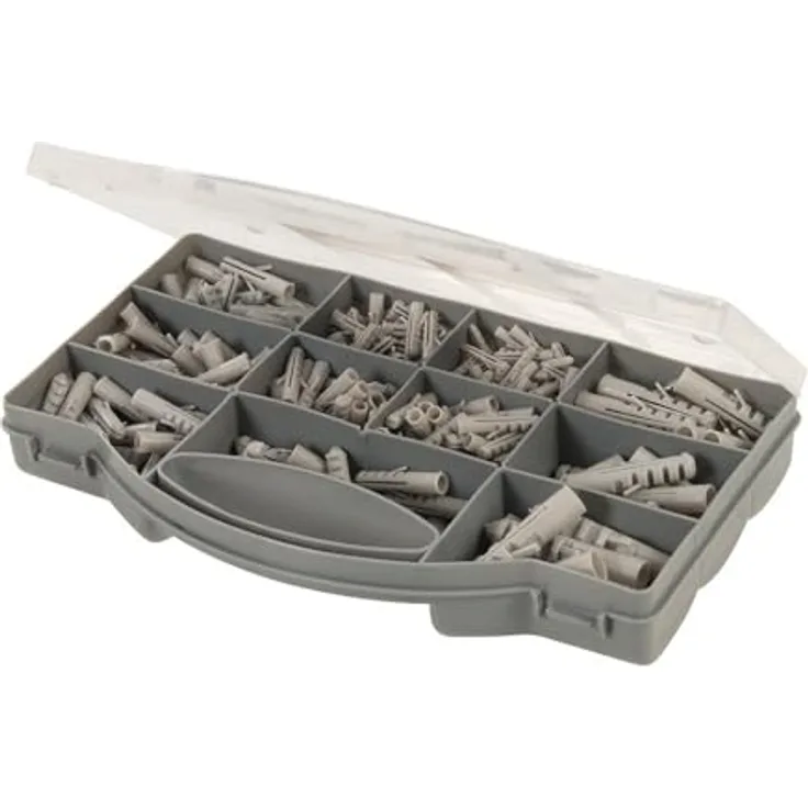 Fixman 530552 Wanddübel-Sortiment, 330-tlg, hochfeste Nylon-Dübel mit Drehstopp, für Beton und Mauerwerk, grau