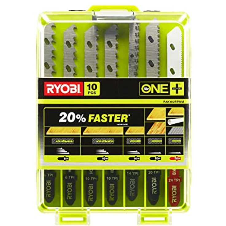 Ryobi 5132002811 Stichsägenblatt 10 RAK10JSBWM, Sägeblatt-Set für Holz, Kunststoff und Metall, Stichsägen des ONE + System, Universalaufnahme, inkl. Ausschnittklingen, 6-teilig – Bild 2