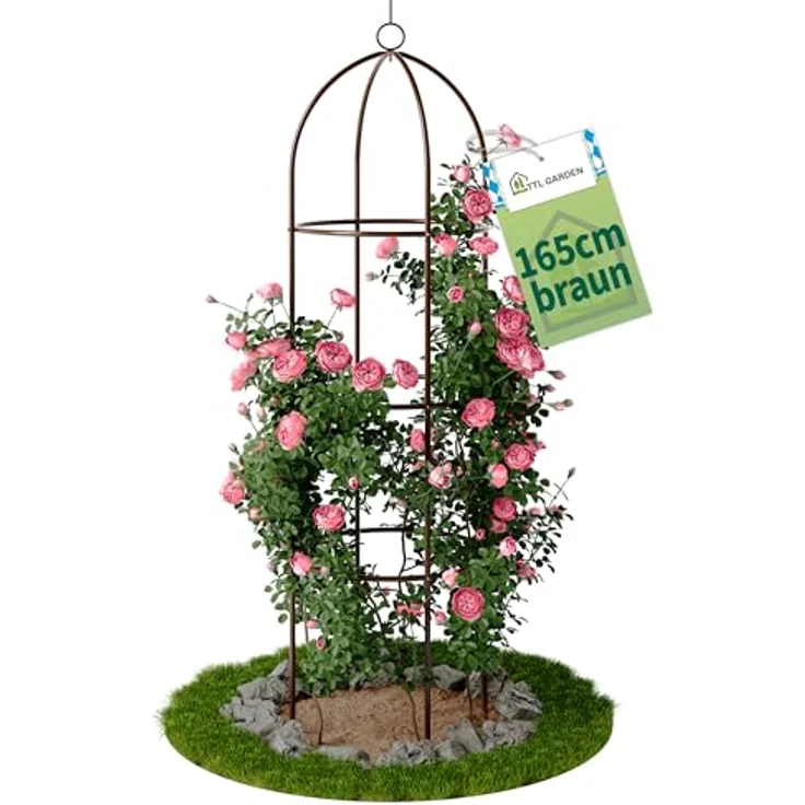 TTL Garden Obelisk Rankhilfe, 165 cm hoch, pulverbeschichteter Stahl, braun, für Kletterpflanzen wie Rosen und Tomaten, stabil und rostfrei – Bild 1