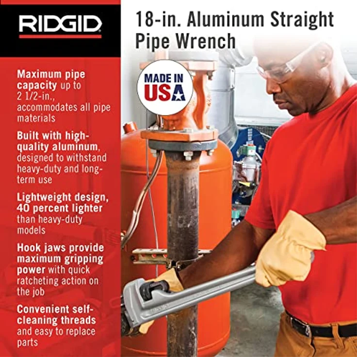 RIDGID 31100 Modell 818 gerade Aluminium-Rohrzange, 18'' Sanitär-Schraubenschlüssel – Bild 2