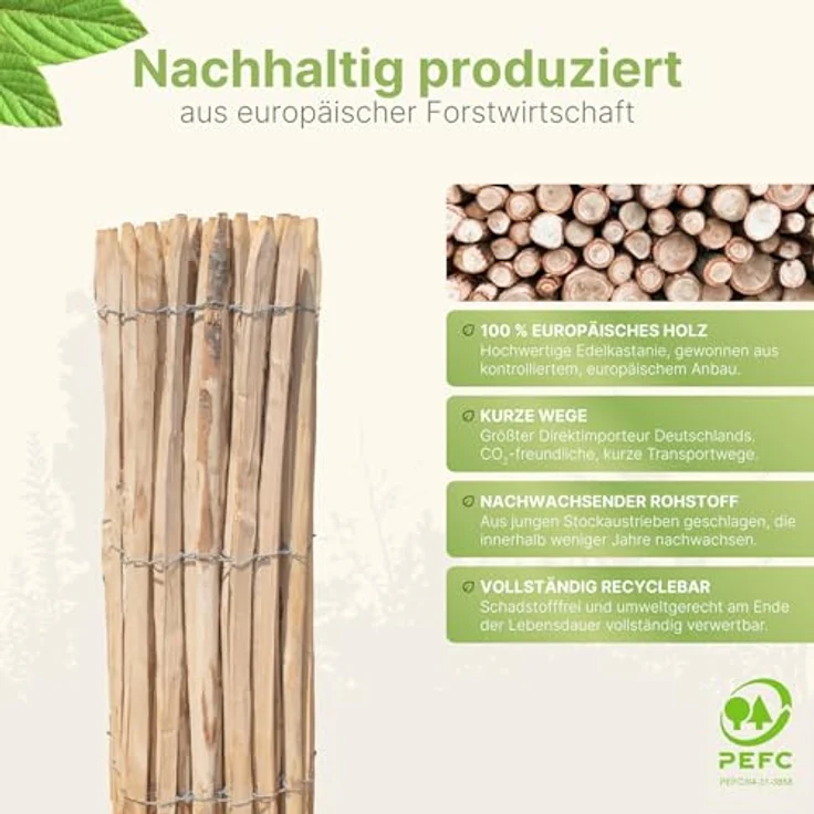 STILTREU Französischer Premium Staketenzaun Kastanie, 5 Meter lang, 150 cm hoch, Lattenabstand 4-5 cm, pflegeleicht und witterungsbeständig – Bild 6