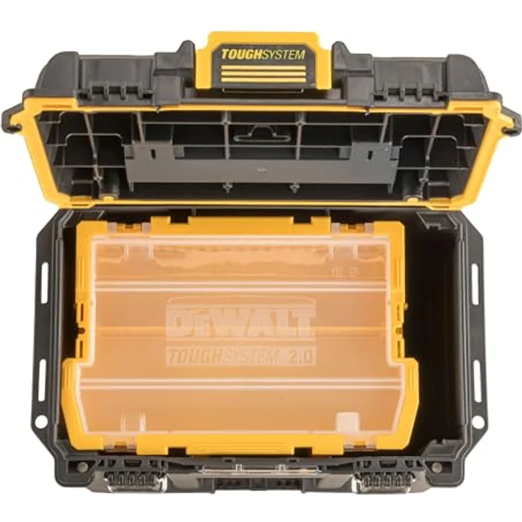 Dewalt Tough System 2.0 Werkzeugbox Halbformat DWST08035-1, selbstverriegelnde Verschlüsse, integrierter Elektrowerkzeughalter – Bild 4