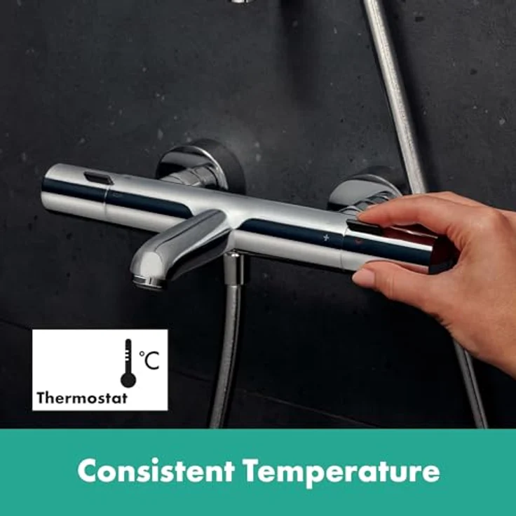 hansgrohe Ecostat Fine Wannenthermostat, Aufputz, 2 Verbraucher, Ausladung 177 mm, mit Sicherheitsstopp bei 40 °C und QuickClean Funktion – Bild 9