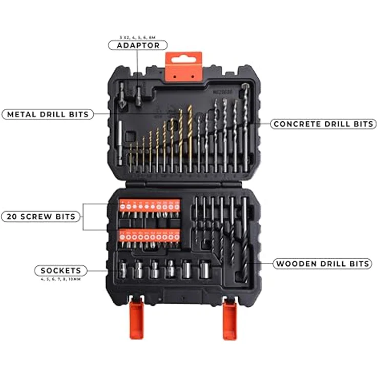 Black+Decker Bohrer-und Schrauberbit-Set (50-teilig, Metall-, Stein- und Holzbohrer, Schrauberbits, Stecknüsse) A7188 – Bild 3