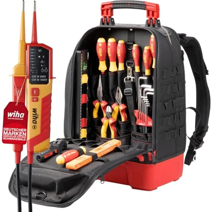 Wiha Elektriker Werkzeugrucksack 27-tlg. inkl. Wiha Spannungs- und Durchgangsprüfer, Elektriker Werkzeug Set mit zweipoligem Spannungsprüfer – Bild 1
