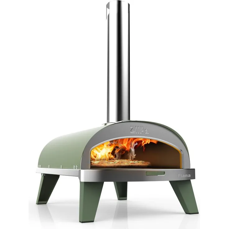 Ziipa Piana Eukalyptus, Pizzaofen aus Holz mit drehbarem feuerfestem Stein, Schieferfarbe, 40x76x73 cm, 13.5 kg