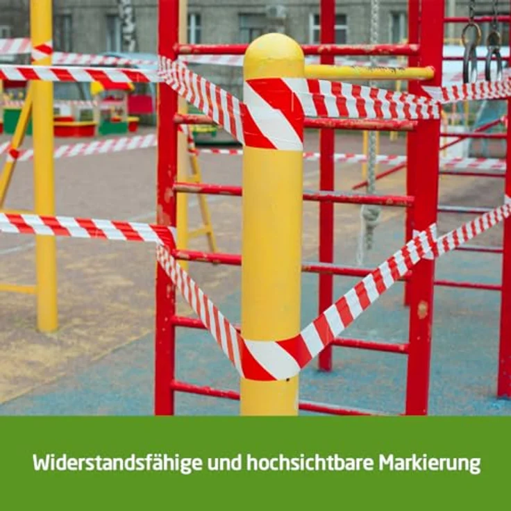 Amig Absperrband Rot-Weiß, LDPE, 200 m x 70 mm, nicht selbstklebend, wasserfest, flexibles Warnband zur Gefahrenkennzeichnung – Bild 4
