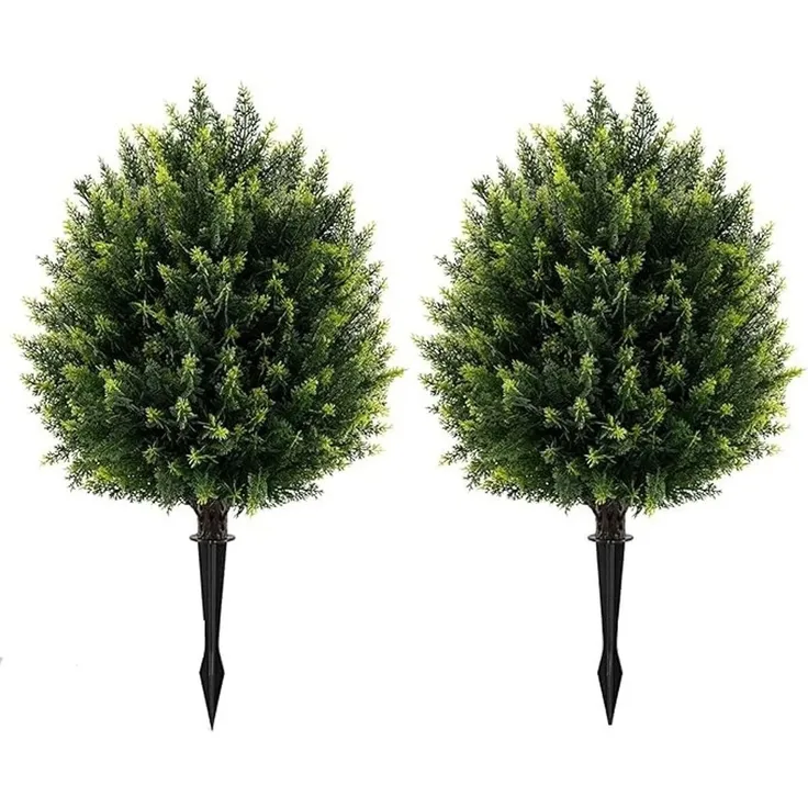 Costway 2er Set Kunstpflanze Zypressenpflanze, 61 cm hoch, grün mit Erdspieß