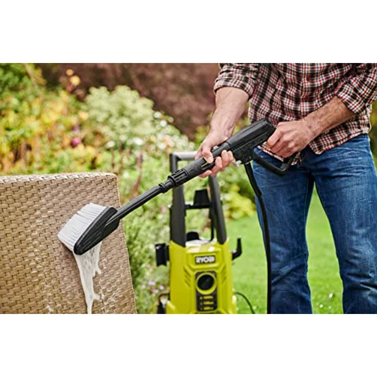 RYOBI 1600 W Elektro-Hochdruckreiniger RY130PWA, 130 bar Druck, 420 l/h Födermenge, 40° Wassertemperatur, Aluminiumpumpe, 5m stahlarmierter Schlauch, 5m Kabel, Vario- und Turbo-Lanze, Universalbürste – Bild 4