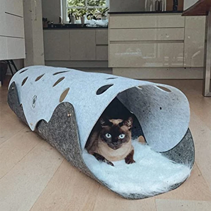 CanadianCat Company | Katzen Filztunnel XXL |ca. 120 x 30 cm | Spieltunnel & Liegematte - der Katzentunnel in hellgrau/dunkelgrau – Bild 4