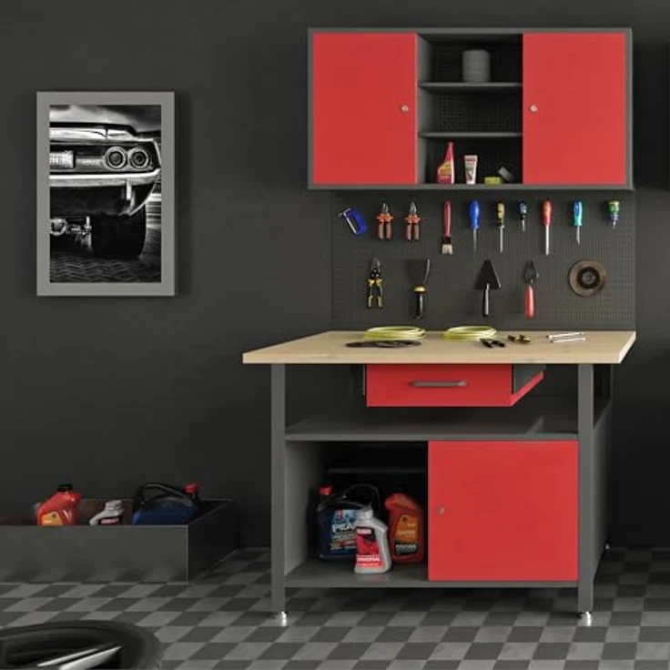 Jan Nowak Hängeschrank Ben, Wandmontierbarer Werkzeugschrank aus Stahlblech, 60 x 120 x 20 cm, Schwarz – Bild 8