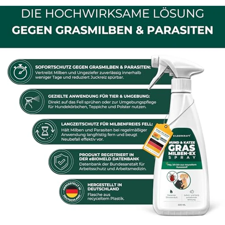 Silberkraft Grasmilben-Ex Spray für Hunde, 500 ml, effektive Linderung bei Juckreiz - gegen Milben, Parasiten, Ungeziefer – Bild 7