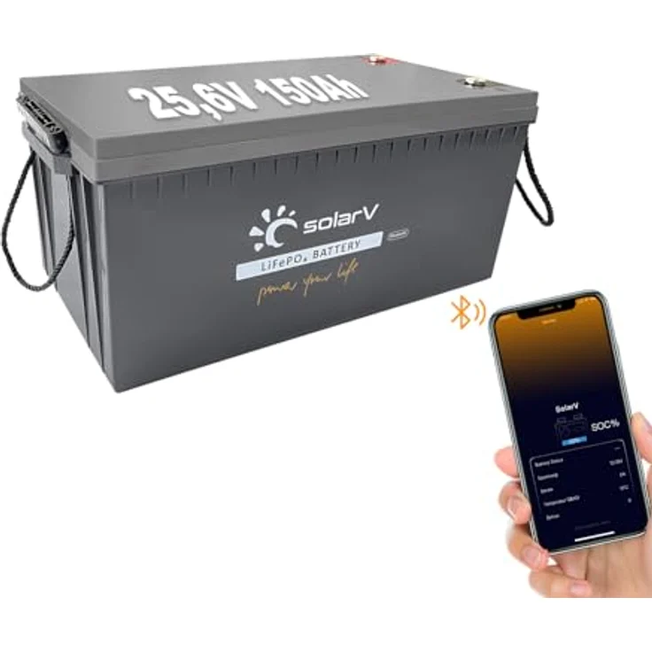 EnjoySolar SolarV ® Lithium Batterie LiFePO4, 25,6V 150Ah mit integriertem BMS und Bluetooth, wartungsfreier Betrieb – Bild 1