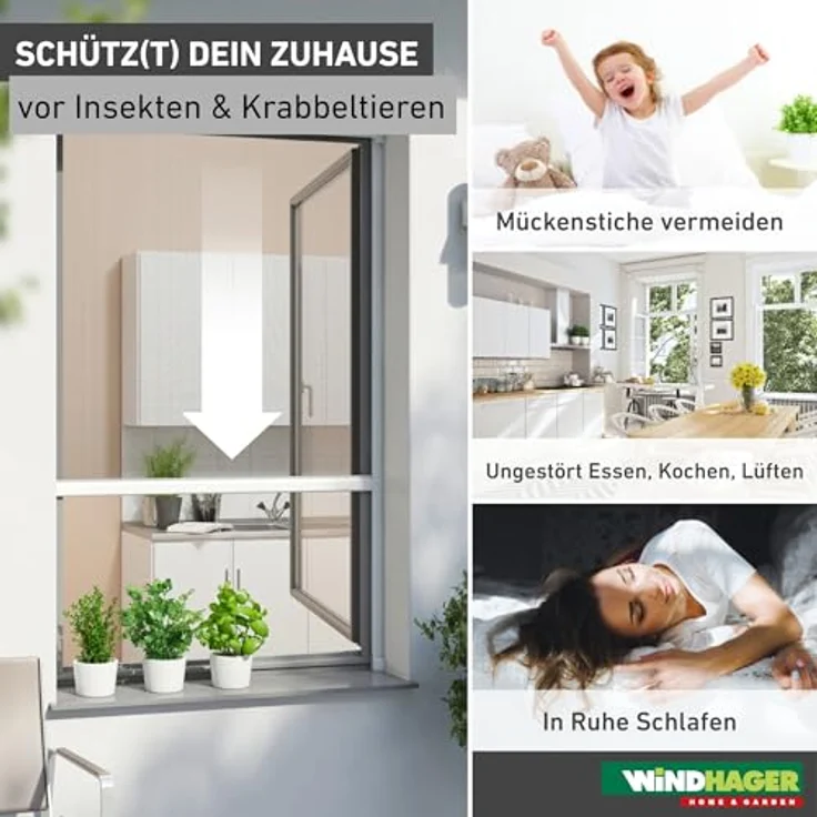 Windhager Insektenschutz-Fensterrahmen Rollo Basic, Fliegengitter Rollo, BxH: 100x160 cm, kürzbar, inkl. Befestigungsmaterial, Fiberglasgewebe, dunkel – Bild 2