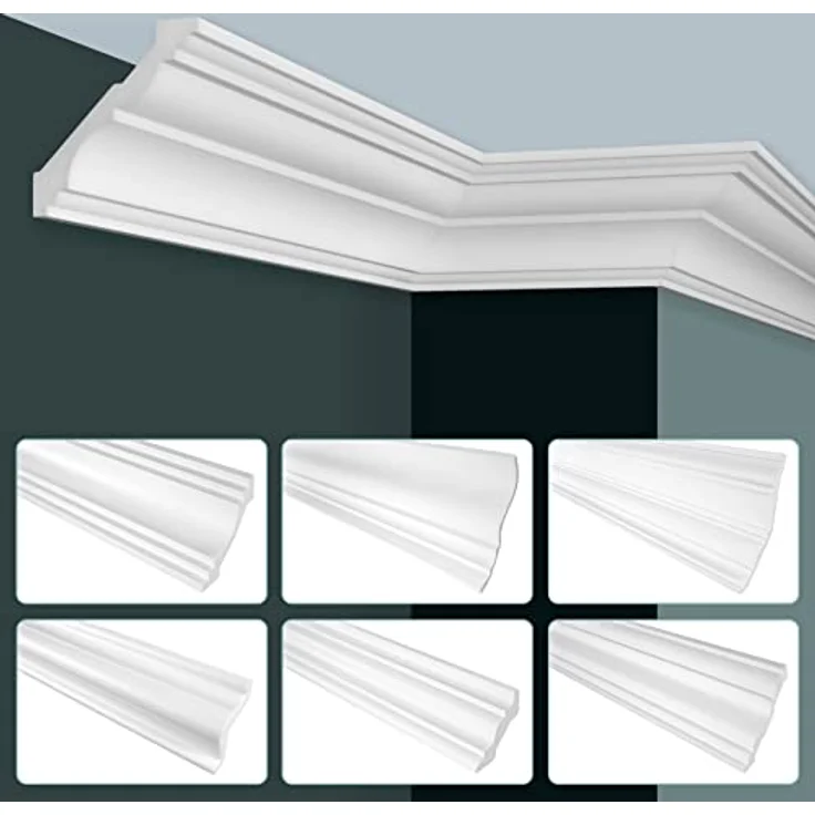 HEXIM GRAND DECOR Stuckleisten Decke P828, 2m luxuriöse PU Hartschaum Deckenleisten, glatt, weiß, Brandschutzklasse B1 – Bild 1