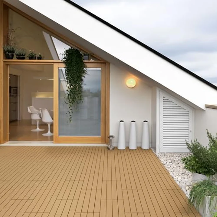 ECD Germany WPC Terrassenfliesen 60x30 cm 24er Spar Set für 4m² Teak in Holzoptik für Garten Balkon Bodenbelag mit Drainage und Klicksystem Terrassendielen Balkonfliesen Klickfliesen Holzfliesen – Bild 9