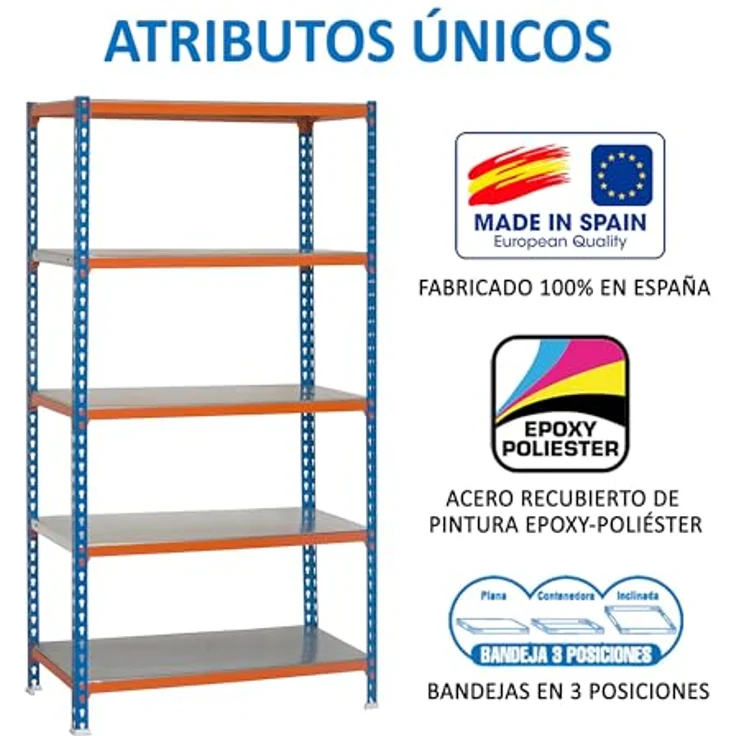 Simonrack Simonclick Plus Metallregal, 180 x 90 x 30 cm, Traglast 180 kg pro Boden, 5 Böden, Stecksystem, Blau/Orange – Bild 6