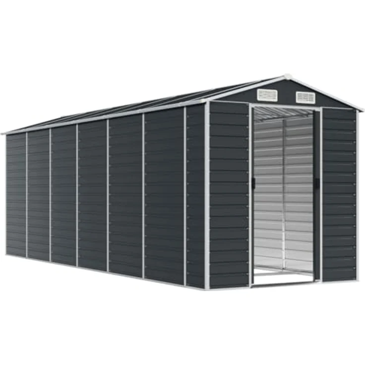 vidaXL Gerätehaus, Gartenhaus mit Schrägdach Griffe, Gartenschuppen Schuppen mit Stauraum, Geräteschuppen Metallschuppen, Anthrazit 191x555x198 cm Verzinkter Stahl – Bild 3