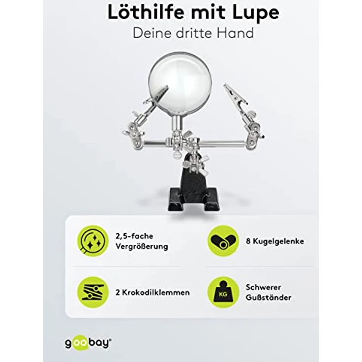 Fixpoint Dritte Hand mit Lupe 2,5-facher Vergrösserung, Löthilfe, 1 Stück, 51199 – Bild 3