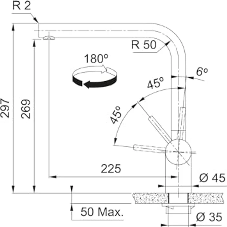 FRANKE ATLAS NEO Hochdruck Küchenarmatur mit Schwenkauslauf und Laminar-Perlator, Edelstahl radial gebürstet – Bild 3