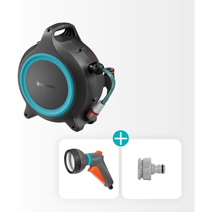 Gardena MoveMatic Mobile Schlauchbox, tragbare Schlauchaufbewahrung mit 12,5 m Einziehbarem Gartenschlauch, Platzsparend für Balkone und kleine Gärten, sofort einsatzbereit (18690-20) – Bild 5